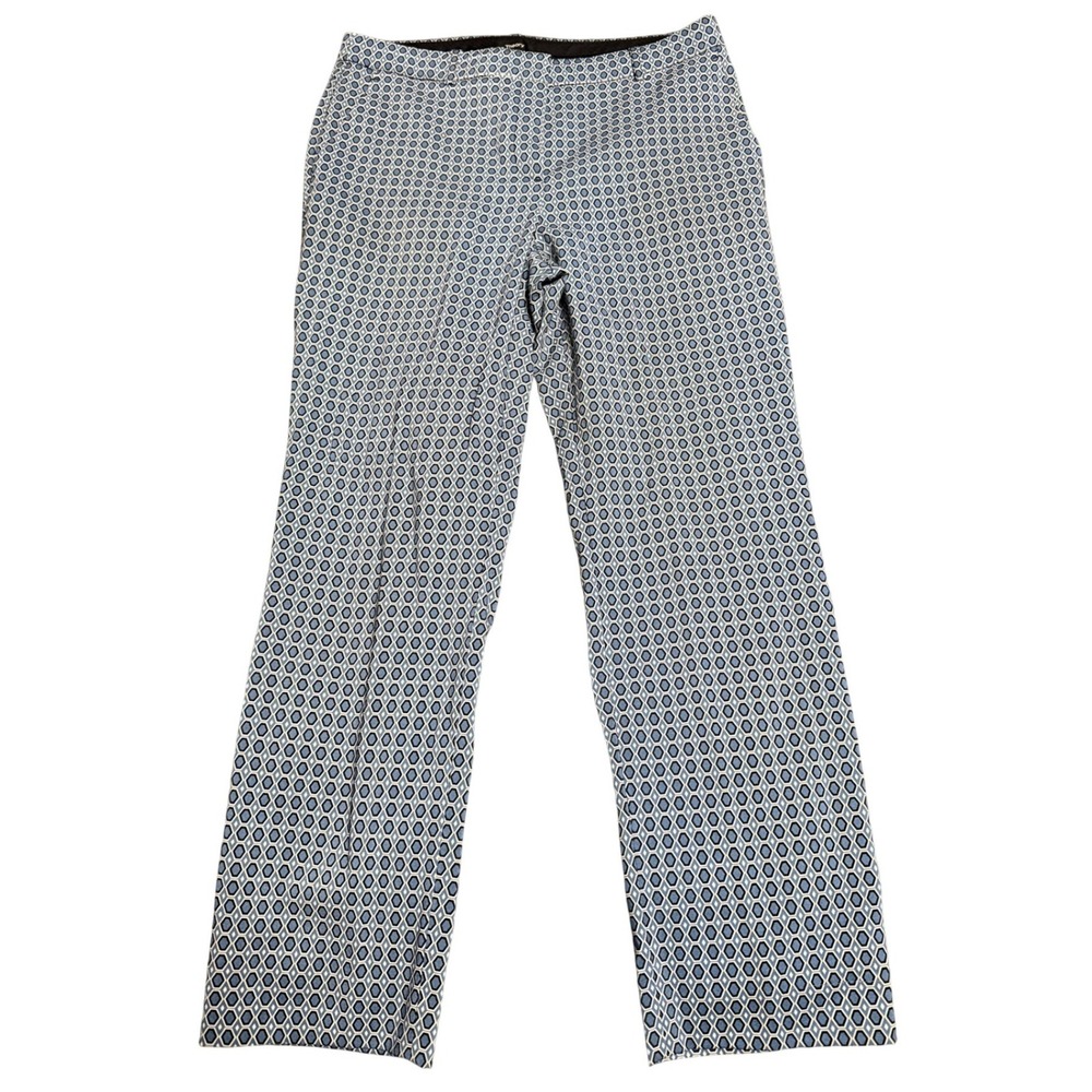 Theory Women's Geometric Print Straight Leg Dress‎ Pants Blue White Size 8 - Picture 2 of 9